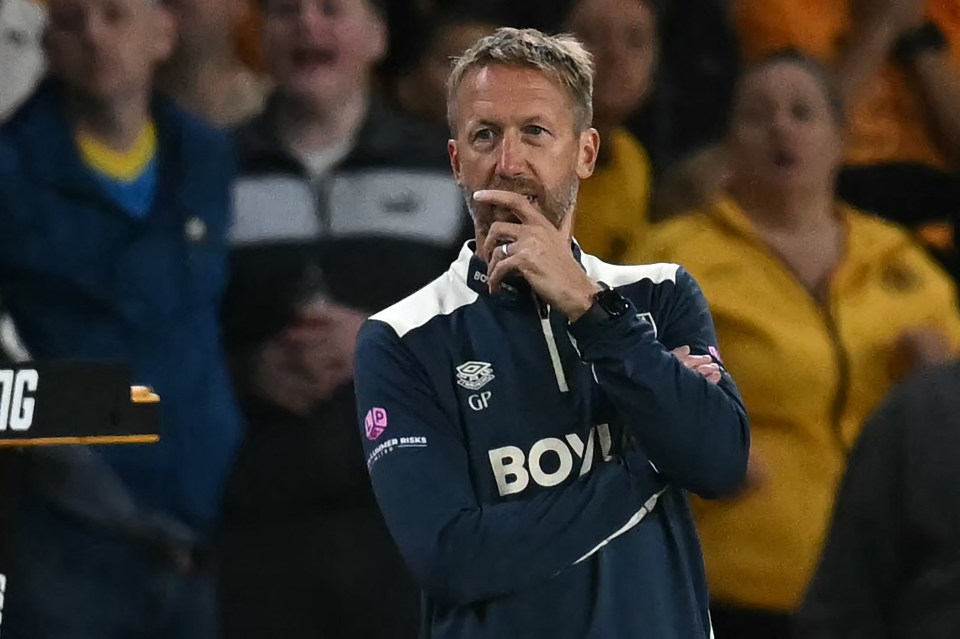 Graham Potter, West Ham United's head coach, on the sidelines.