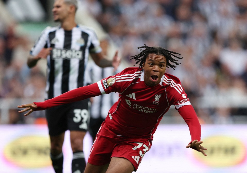 Liverpool's Rio Ngumoha celebrating a goal.