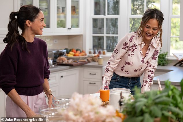 Model Chrissy Teigan, right, reminds viewers of Meghan's Hollywood connections