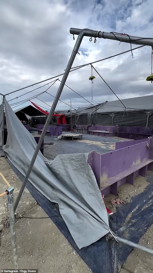 The structure - an air-conditioned private tent with beds and mood lighting - was blown away on Sunday as extreme weather hit Black Rock City over the weekend