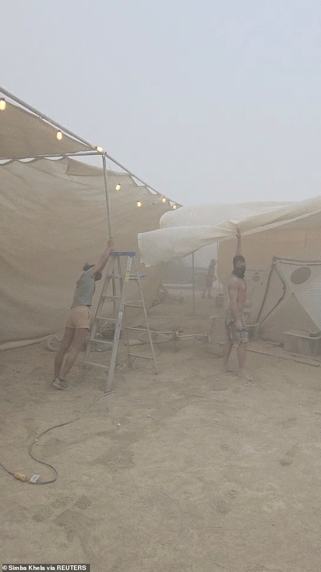 The storm wreaked havoc on the arts festival, with 50 mph winds toppling constructions, upending campsites, and forcing many festival-goers to seek shelter