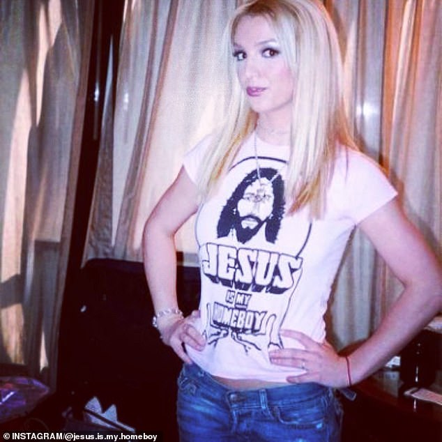 Britney Spears in one of the original Jesus Is My Homeboy T-shirts