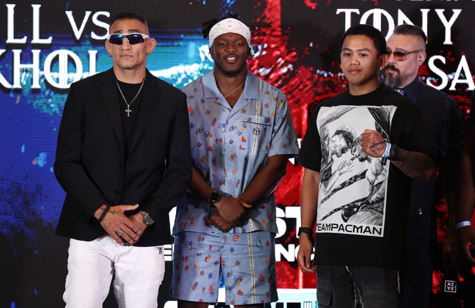 Tony Ferguson, Salt Papi, and KSI at a press conference.