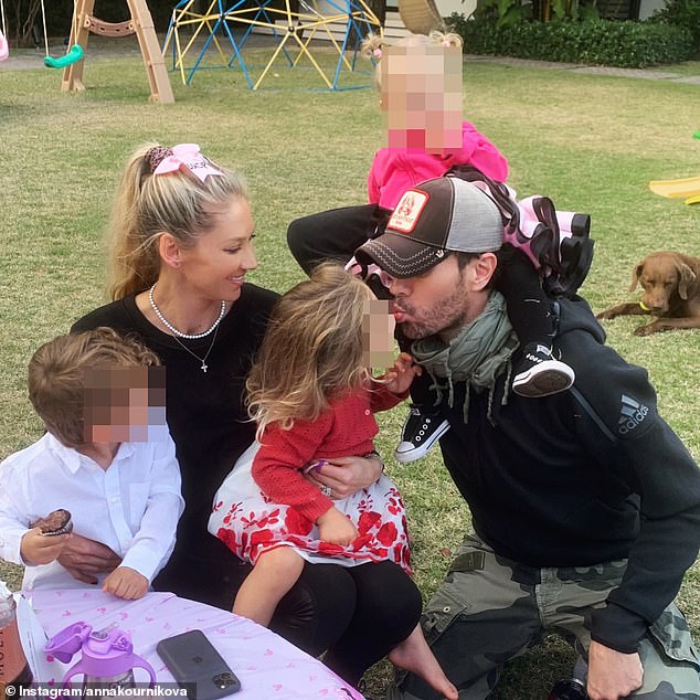 Kournikova and Iglesias share three children, twins Lucy and Nicholas, 7, and Mary, 5