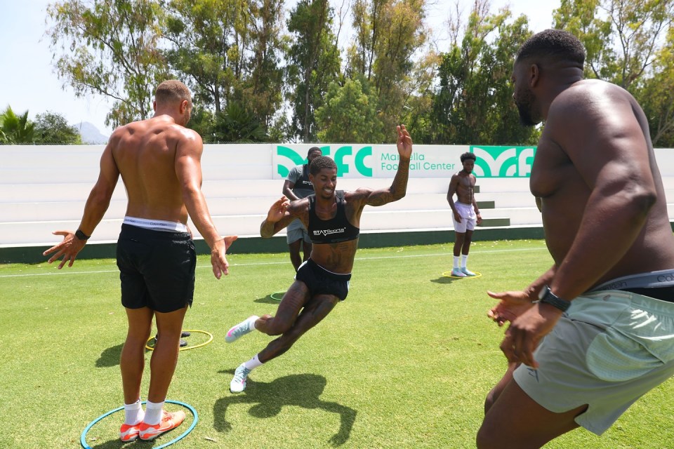 Athletes performing a fitness exercise.
