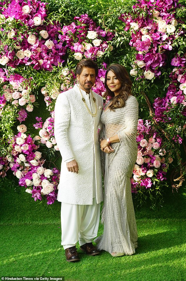 Shah Rukh with his wife Gauri Khan at the wedding ceremony of Ambani scion Anant, with Shloka Mehta, in 2019