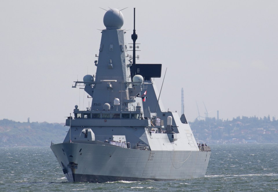 HMS Defender, a Type 45 destroyer, at sea.