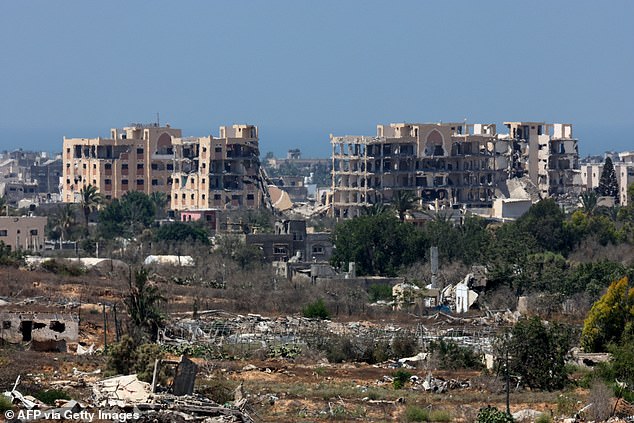 They are said to have considered how the territory can be rebuilt when its bombardment by the Israeli army is over (Gaza City pictured from Israel border)