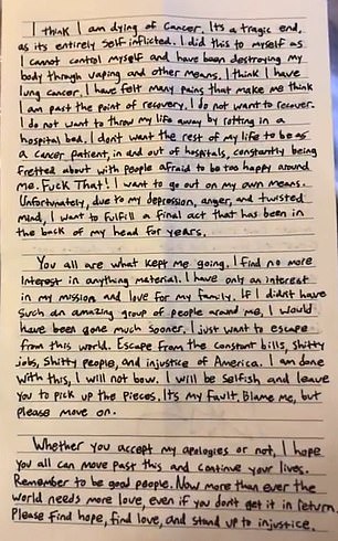 She explained that she was struggling with depression and suicidal thoughts for years - which were apparently aggravated by the belief she was dying of cancer from vaping