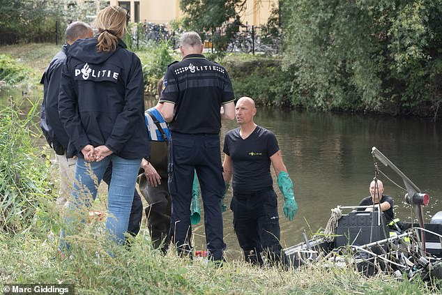 Close search officers, who have been working with sniffer dogs, pulled out what appeared to be a large, silver kitchen knife and an e-bike from the water