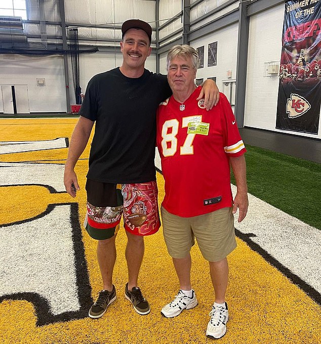 Travis' father Ed said on Tuesday that the beautiful proposal took place some two weeks before the announcement and was private, low key (Travis and Ed pictured)
