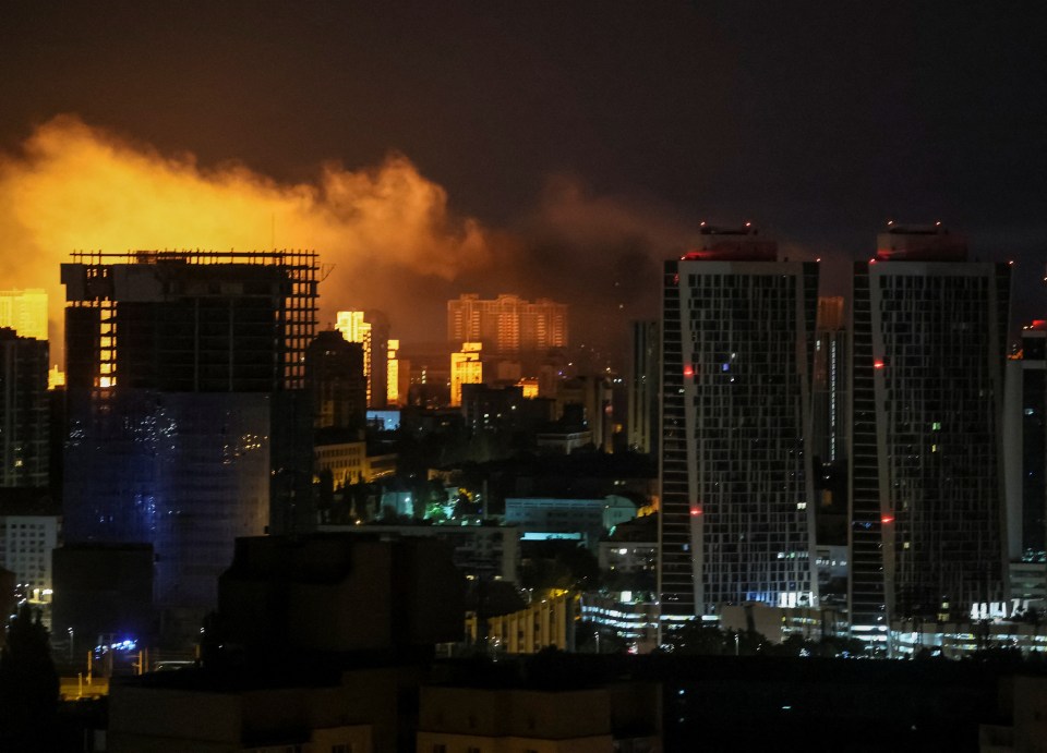 Explosion over Kyiv at night.