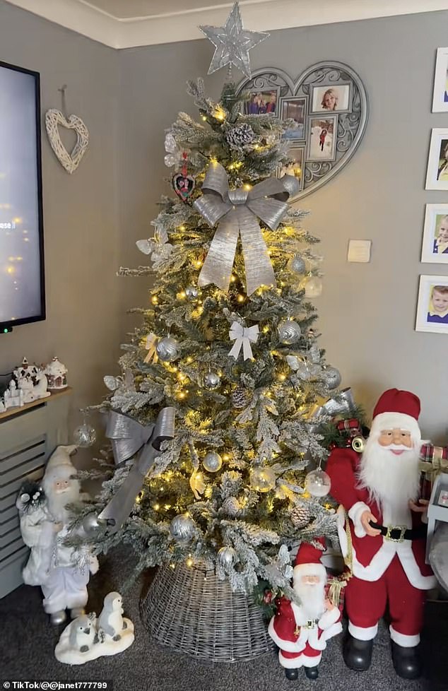 Despite it still being summer, she has filled her home with twinkling lights, winter candles, Christmas cushions, and even has another 5ft Christmas tree in her garden