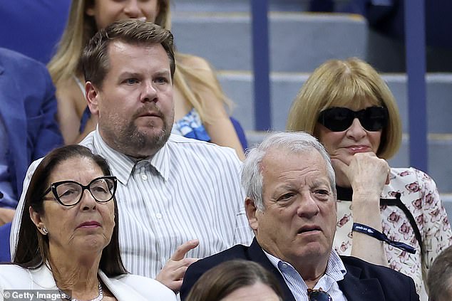 As the couple watched day four of the tennis tournament, they were sat beside outgoing Vogue editor-in-chief Anna Wintour