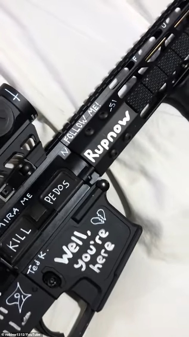 As well as the warped letter, the video also showed a stash of gun cartridges, with white writing scrawled on them