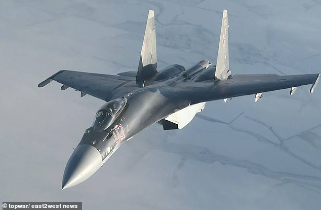 Russian sources have said the flight by the Su-35S multirole fighter (pictured) and P-8A Poseidon aircraft shows the US remains active in intelligence gathering to support Ukraine 's war effort off the coast of occupied Crimea