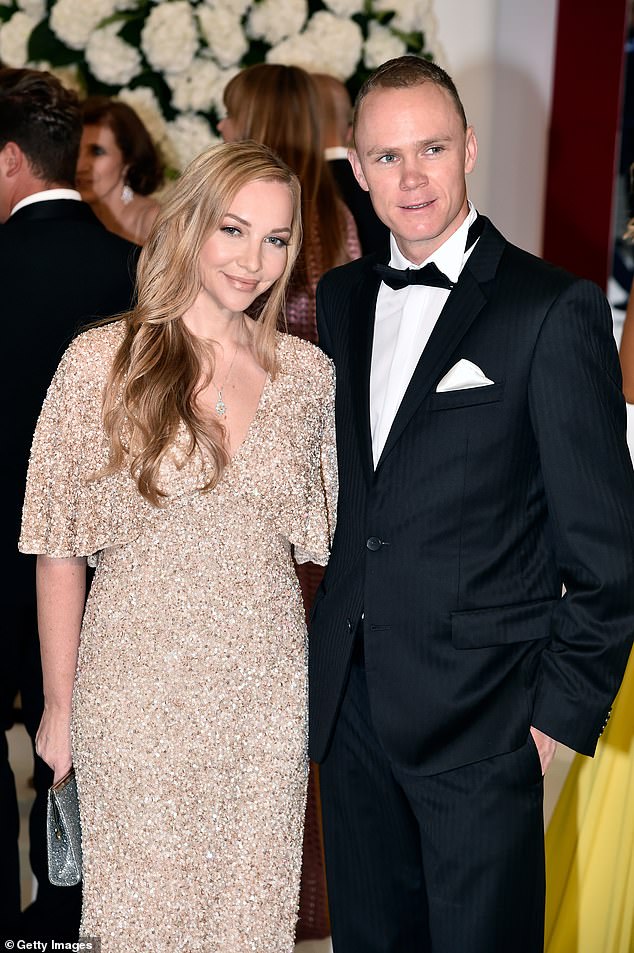 Froome, pictured with wife Michelle, has a collapsed lung and has broken several bones