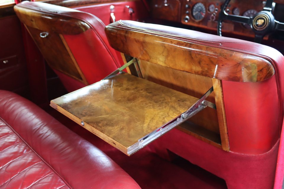 1960 Jaguar Mk IX Saloon's interior with fold-down tray.