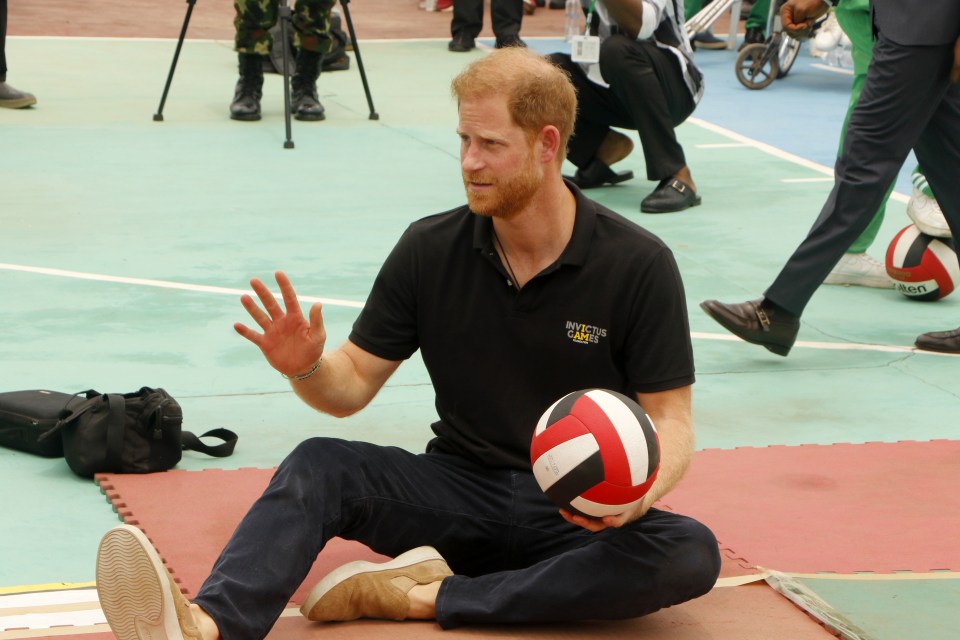 Prince Harry at an Invictus Games sitting volleyball match.