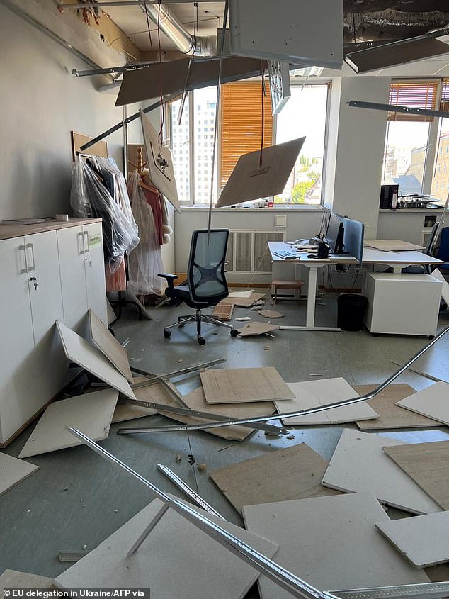 The EU shared a picture of the damage to its office in Kyiv after Russia's attacks