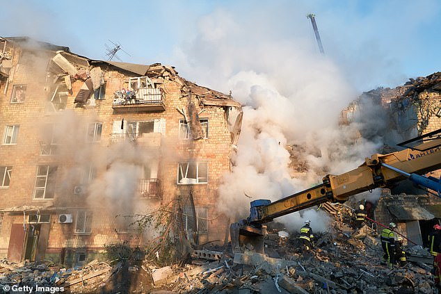 Several buildings have been completely destroyed in Putin's latest onslaught on Kyiv