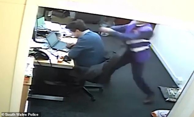 The clip then shows Felton strike Mr Pyke with a wrench at St Joseph's Catholic School