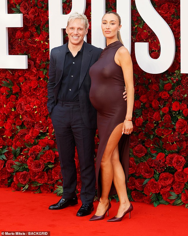 Elsewhere pregnant Sophie Habboo was joined by her husband Jamie Laing as the pair beamed together on the red carpet