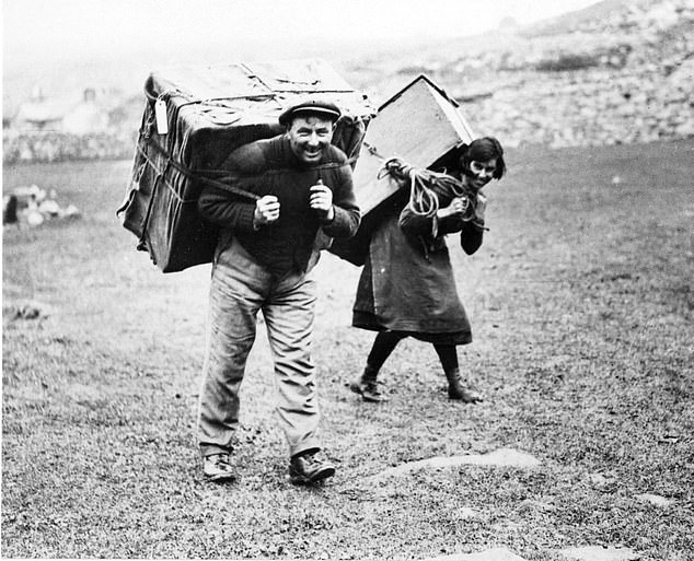 Smiling St Kilda residents carry their belongings on their back as they leave for the final time