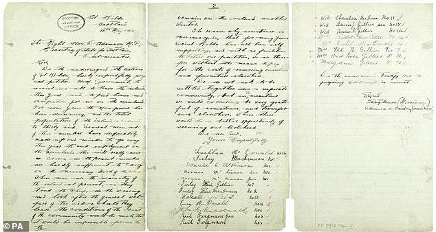 The letter the islanders sent to the secretary of state for Scotland in May 1930