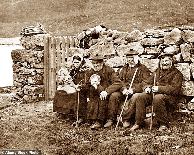St Kilda inhabitants, including a young child and baby, are seen in the late 19th century