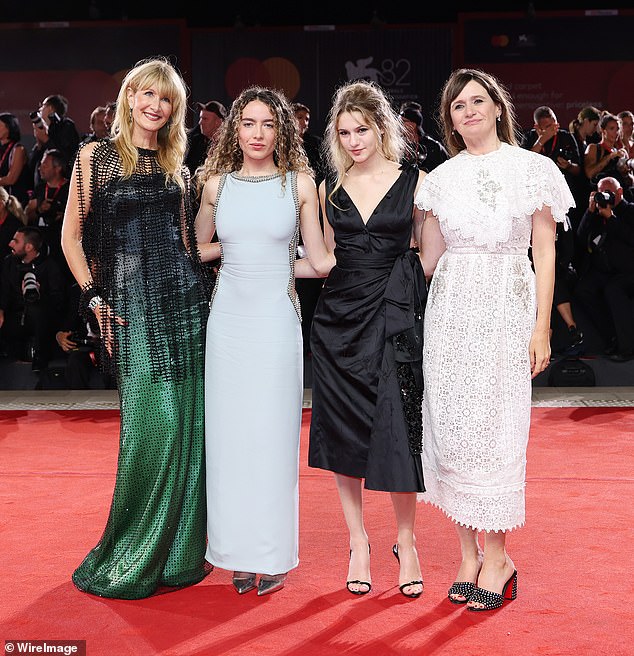 Laura and Jaya pose on the red carpet with May Nivola and Emily Mortimer