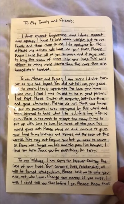 Handwritten suicide note.