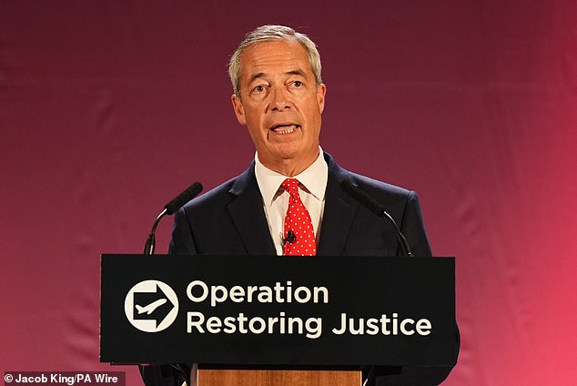 It comes after Reform UK leader Nigel Farage vowed on Tuesday (pictured) to deport 600,000 asylum seekers within five years if his party won the next general election