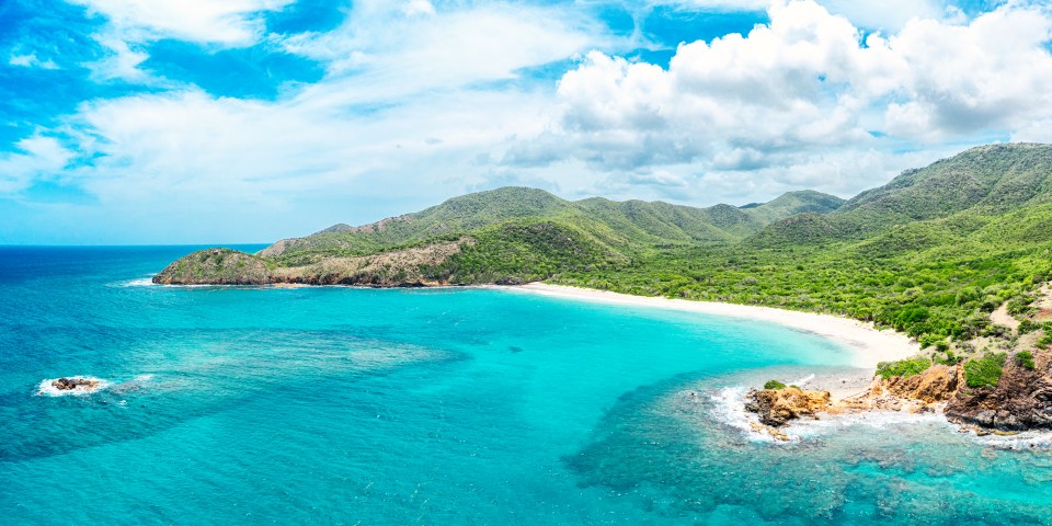 Aerial view of Rendezvous Bay beach in Antigua.