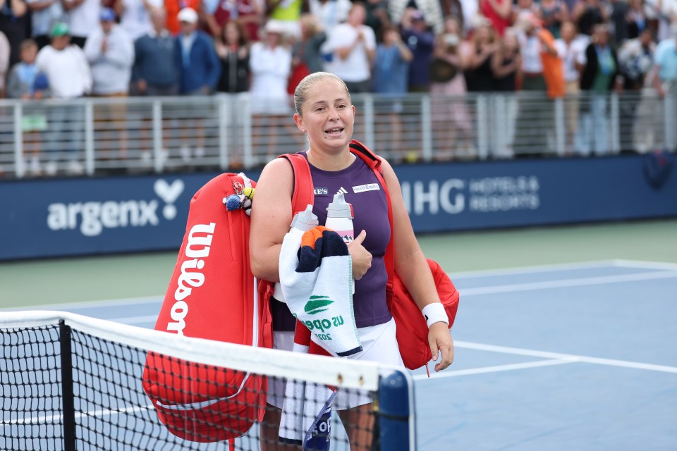 Jelena Ostapenko of Latvia leaving the court after a tennis match.