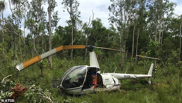 The helicopter (pictured) crashed during a crocodile egg-collecting mission in remote swampland in the Northern Territory, in February 2022