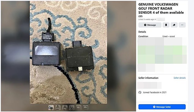 Four 'genuine Volkswagen Golf front radar sensors' are advertised on Facebook marketplace