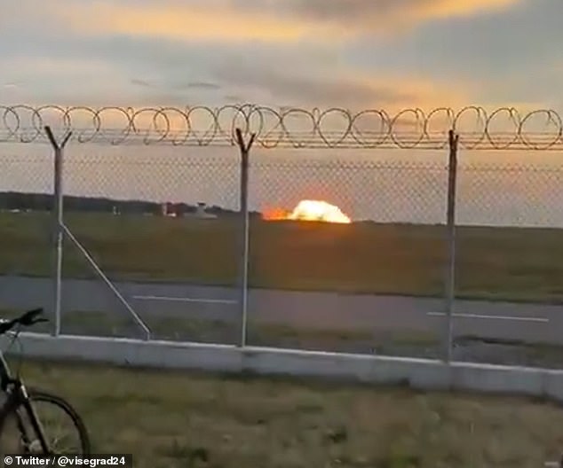 Remains of the aircraft could be seen burning on the field as firefighters rushed to the scene