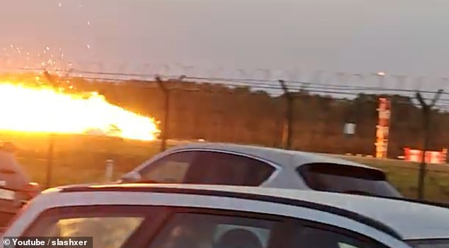 As it skids across the floor the plane explodes leaving a trail of thick black smoke in its wake