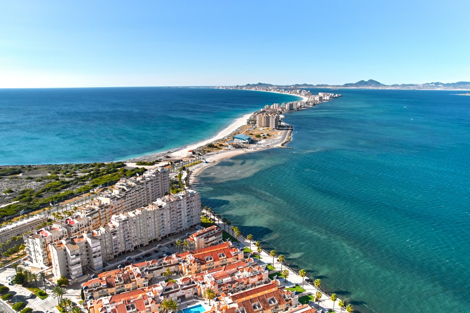 Aerial view of La Manga del Mar Menor, Spain.