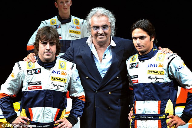 Briatore was given a lifetime ban from all FIA-sanctioned events in 2009 for his involvement in the 2008 Crashgate involving Fernando Alonso (left) and Nelson Piquet Jr. (right)
