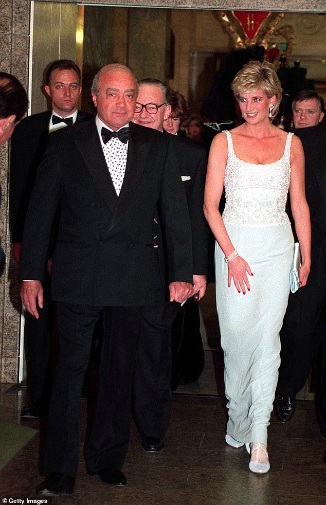 Al Fayed and Diana are pictured attending a charity dinner for the Harefield Heart Unit held at Harrods in February 1996