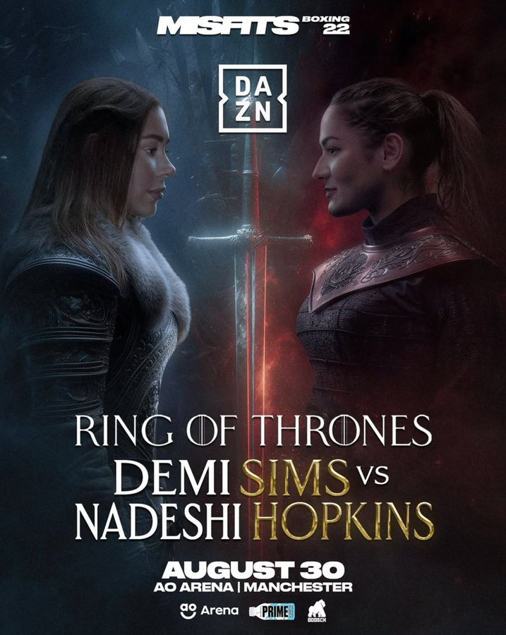 Promotional poster for a boxing match between Demi Sims and Nadeshi Hopkins.