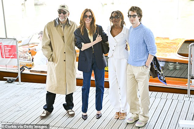 The A-listers were snapped as they came together for a photocall for the festival ahead of the premiere of their new film