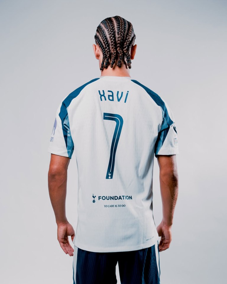 Xavi Simons in Tottenham Hotspur jersey, number 7.