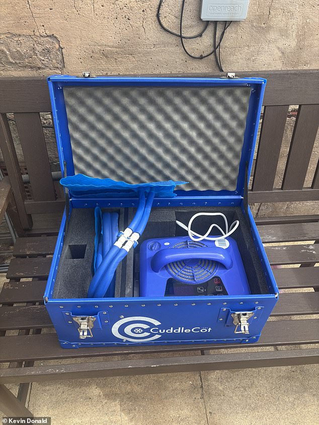 Upton used a refrigerated 'CuddleCot' (pictured) to keep the babies cold and even featured disturbing images on social media of babies next tot he machine
