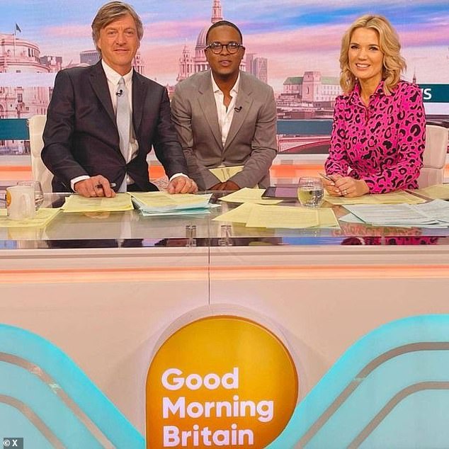 It comes after US correspondent Noel Phillips was axed from his role on GMB as part of the cost-cutting measures (L-R Richard Madeley, Noel, and Charlotte Hawkins)