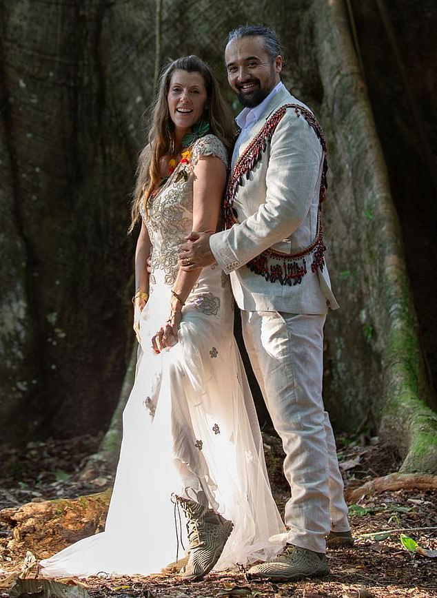 Zoe Tryon has married Richard Bostock, a former PwC accountant, in the Amazon rainforest in Ecuador - donning matching trainers for their special day