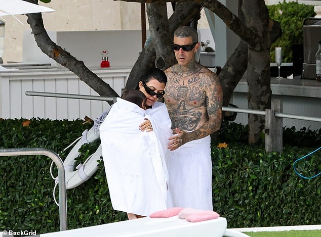 The family dried off before heading back to their room
