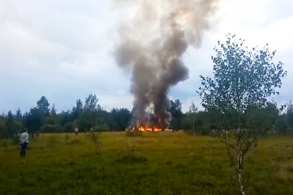 Burning wreckage of a plane crash.
